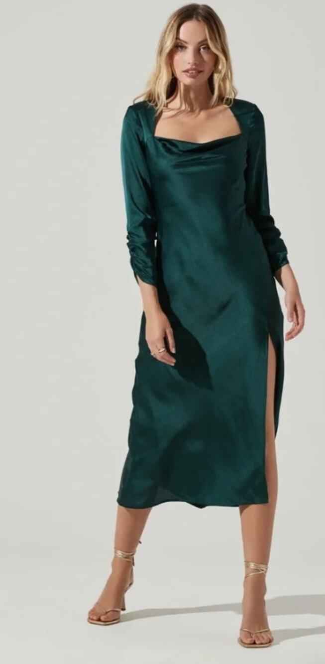ASTR The Label Gracie Hunter Green Satin Open Back Midi Dress Size S